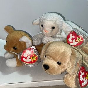 3 RETIRED Ty beanie babies - Fetch, Fleece and Nip